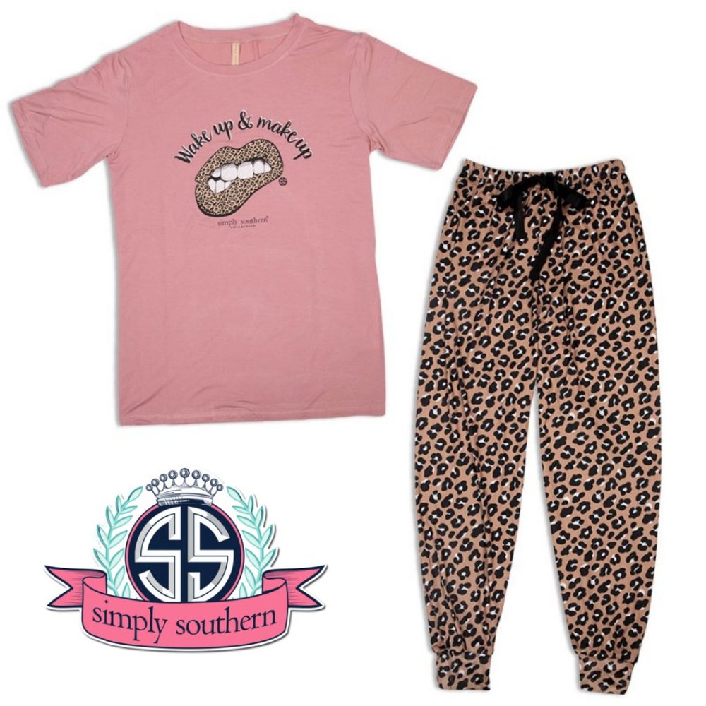 SIMPLY SOUTHERN "Wake Up & Make Up" Leopard Print Jogger Pajama Set